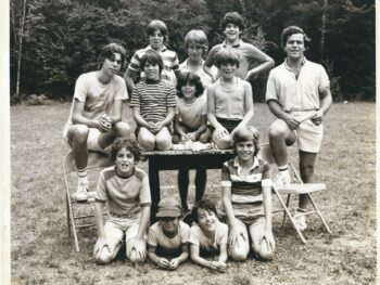 black and white picture of campers and counselors