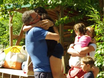 Hugging the kids at Camp Walt Whitman Visiting Day.